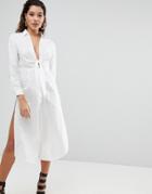 Parallel Lines Maxi Shirt With Tie Front - White