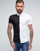 Asos Skinny Fit Monochrome Cut And Sew Shirt - White