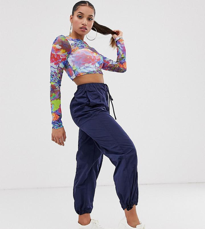 Collusion Petite Ruched Nylon Pants-navy