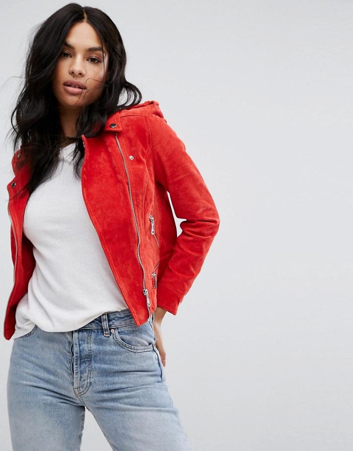 Vero Moda Suede Biker Jacket - Red