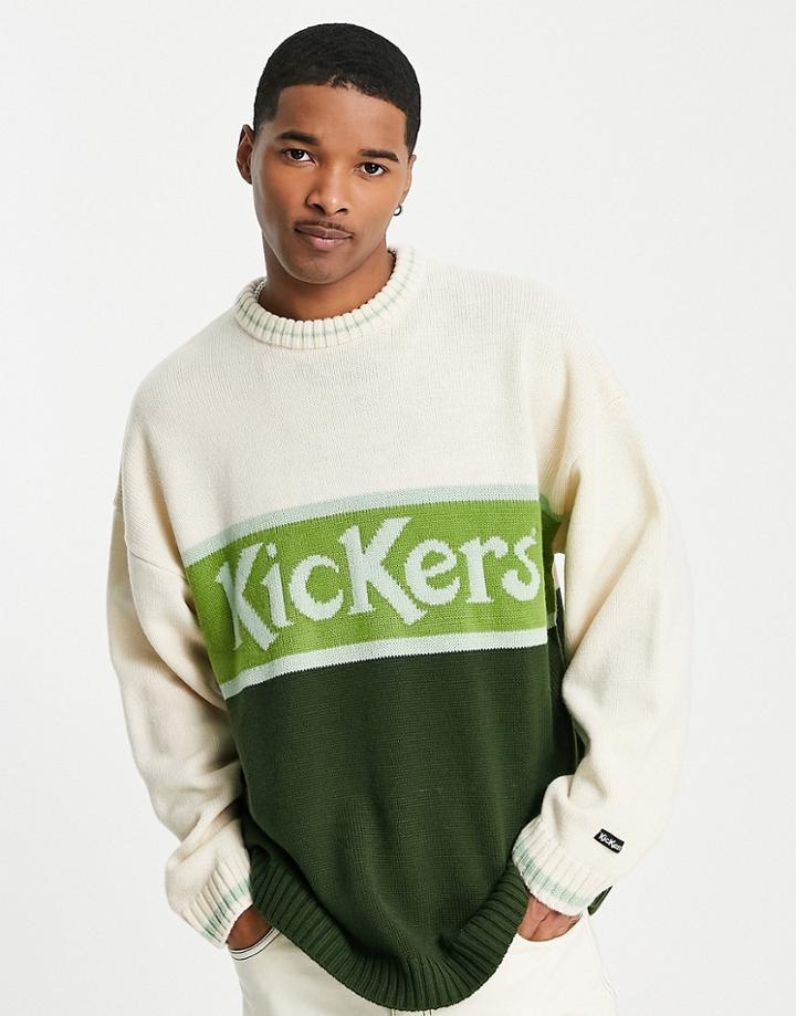 Kickers Logo Panel Knit Sweater In Cream-white