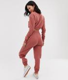 Asos Design Tracksuit Cropped Sweat / Slim Jogger With Tie - Pink
