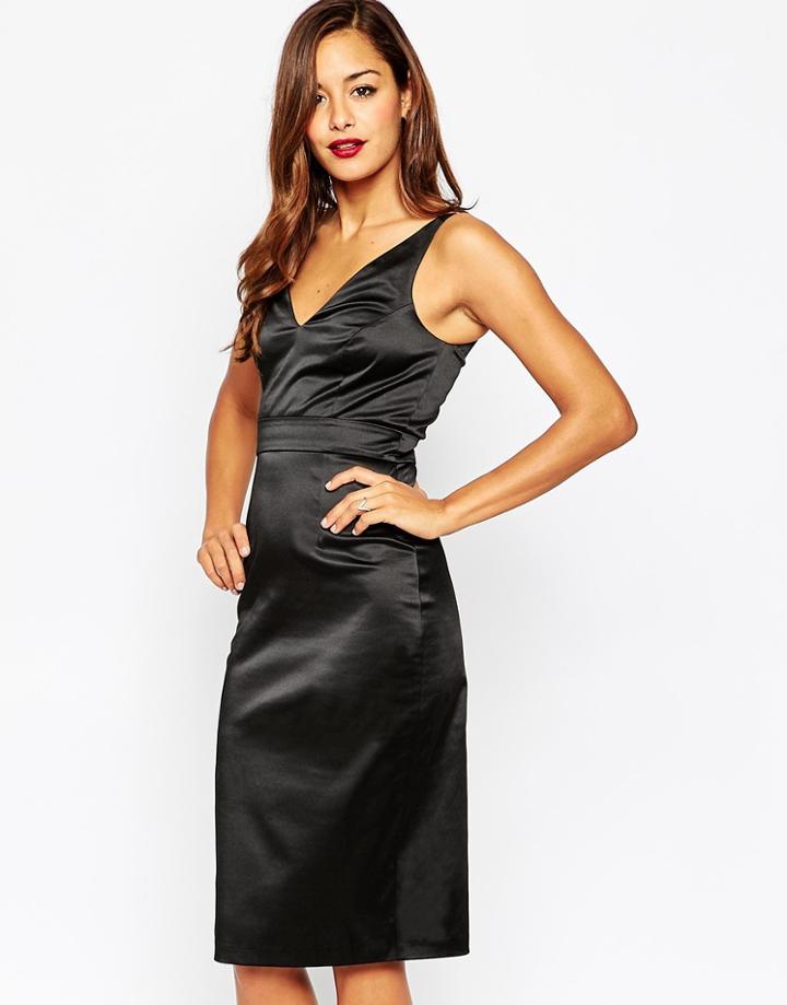 Asos Satin Midi Pencil Dress - Black