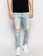 Asos Super Skinny Jeans With Knee Abrasions In Bleach Blue - Bleach Blue