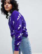 Ellesse Oversized Sweatshirt With All Over Logo - Purple