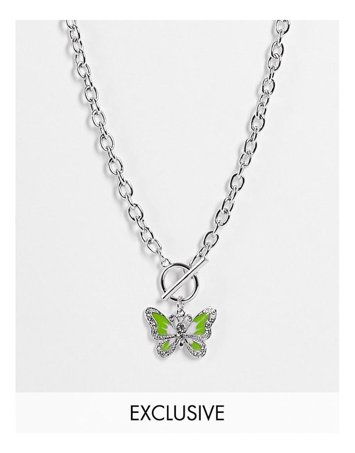 Reclaimed Vintage Inspired Unisex Chain Necklace With Butterfly Charm In Silver