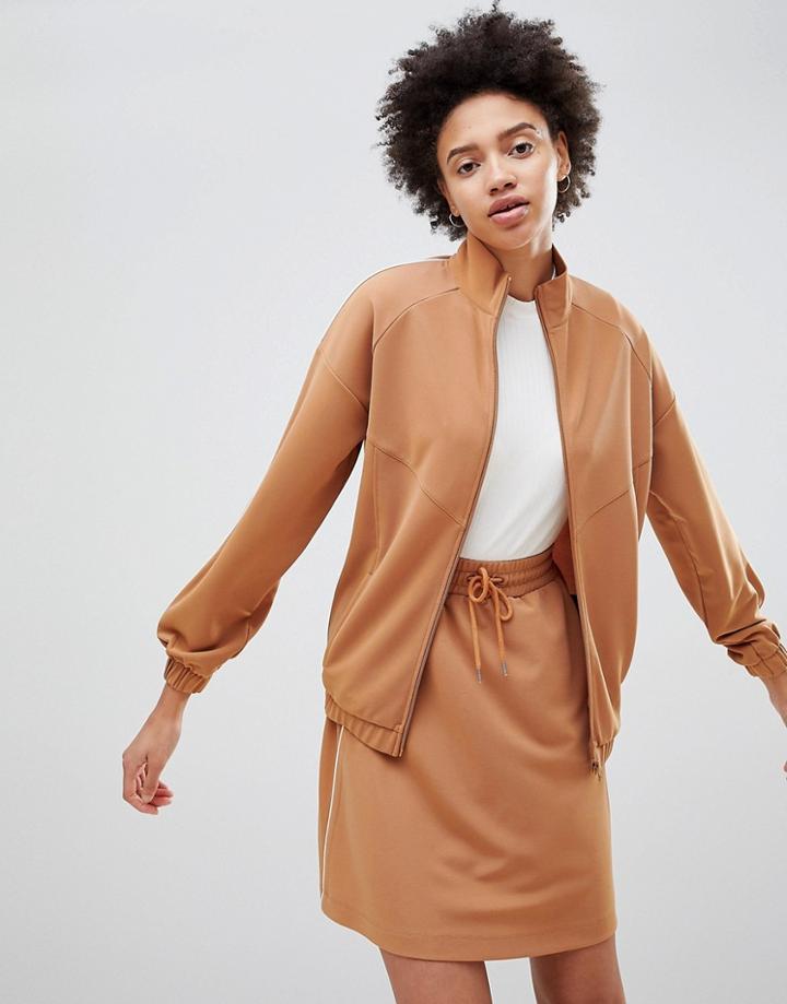 Moss Copenhagen Premium Tracksuit Top With Fine Side Stripe - Tan