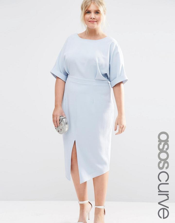 Asos Curve Plain Wiggle Cut Out Back Dress - Blue