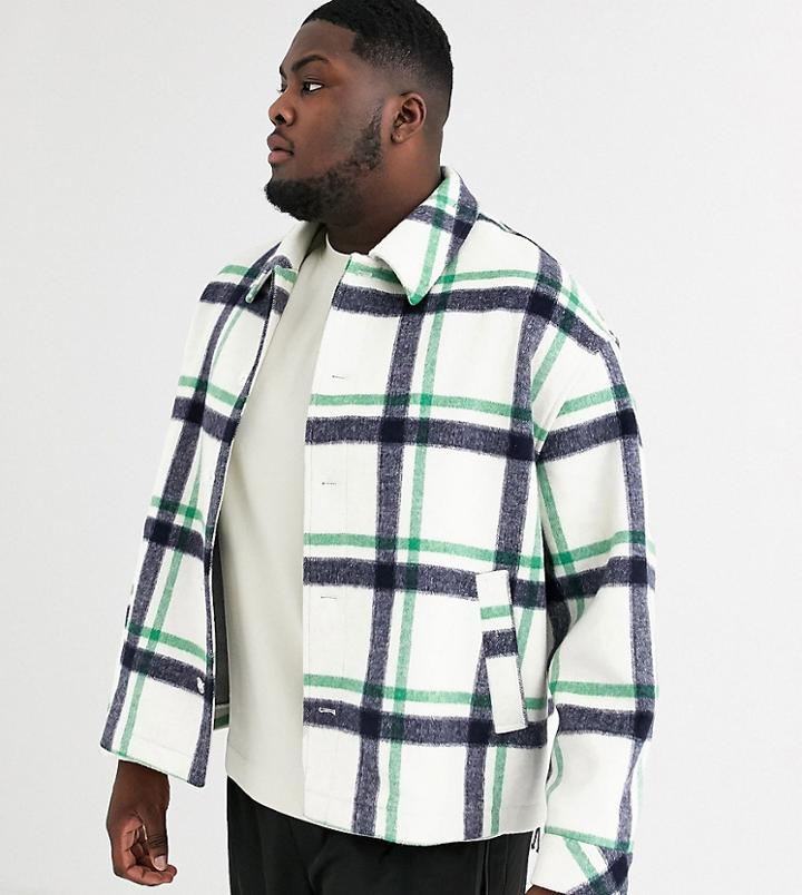 Asos White Plus Wool Mix Coat In Check