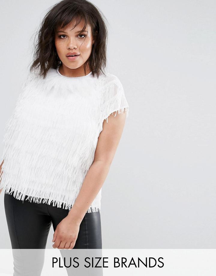 Elvi White Shredded Feather Top - White