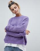 Bershka Loose Fit Jersey Knitted Sweater - Purple