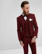 Asos Wedding Super Skinny Suit Jacket In Wine Herringbone - Red