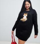 Brave Soul Plus Foxie Christmas Sweater Dress - Black