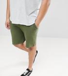 Asos Plus Jersey Skinny Shorts In Khaki With Black Contrast Trims - Green