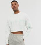 Asos Design Tall Oversized Cropped Sweatshirt With Acid Wash In White And Green - Black