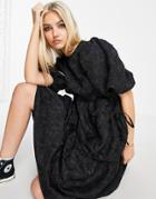 Asos Design Jacquard Tiered Midi Dress With Bellow Pockets In Black