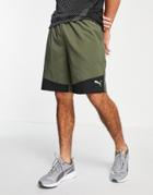 Puma Training Favorite Woven 10 Inch Shorts In Olive And Black-green