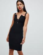 Rare London Bardot Cross Strap Midi Dress - Black