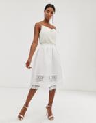 Chi Chi London Midi Skirt With Cut Out Lace Detail In White - White