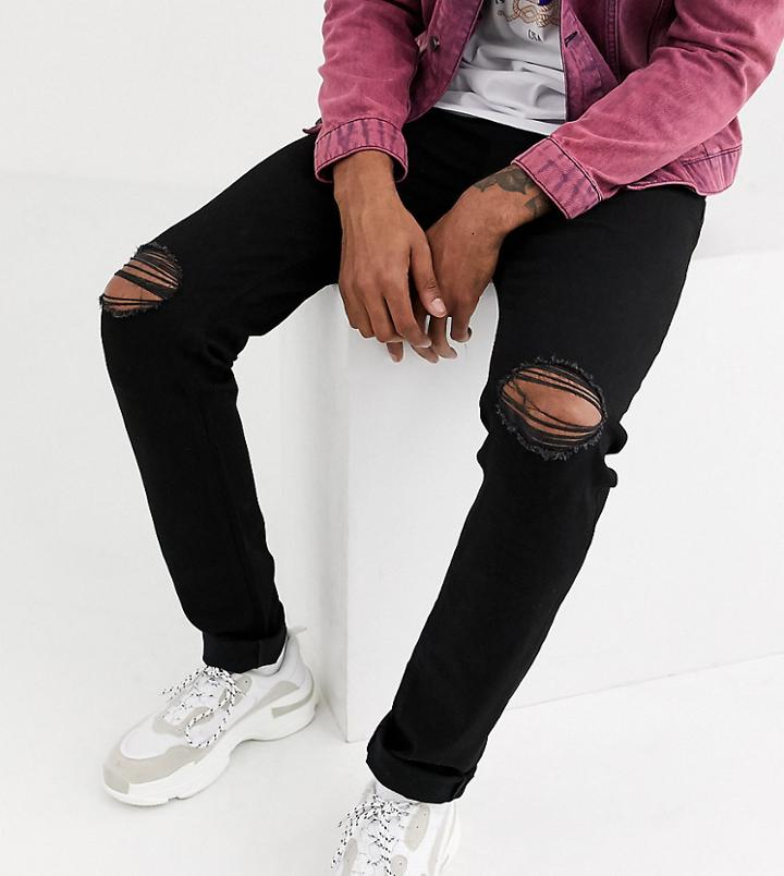 Asos Design Tall Skinny Jeans In Black With Knee Rips