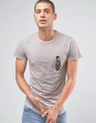 Religion T-shirt In Oil Wash With Feather Embroidary Detail - Gray