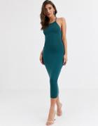 Asos Design Going Out Strappy Back Midi Dress-green