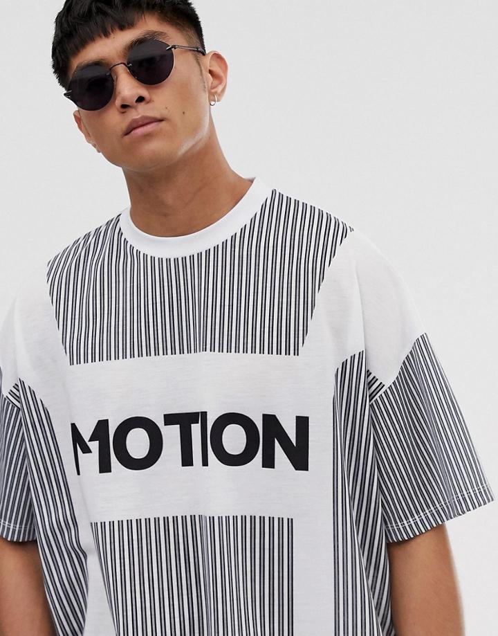 Asos Design Oversized Vertical Stripe T-shirt With Placement Print-white