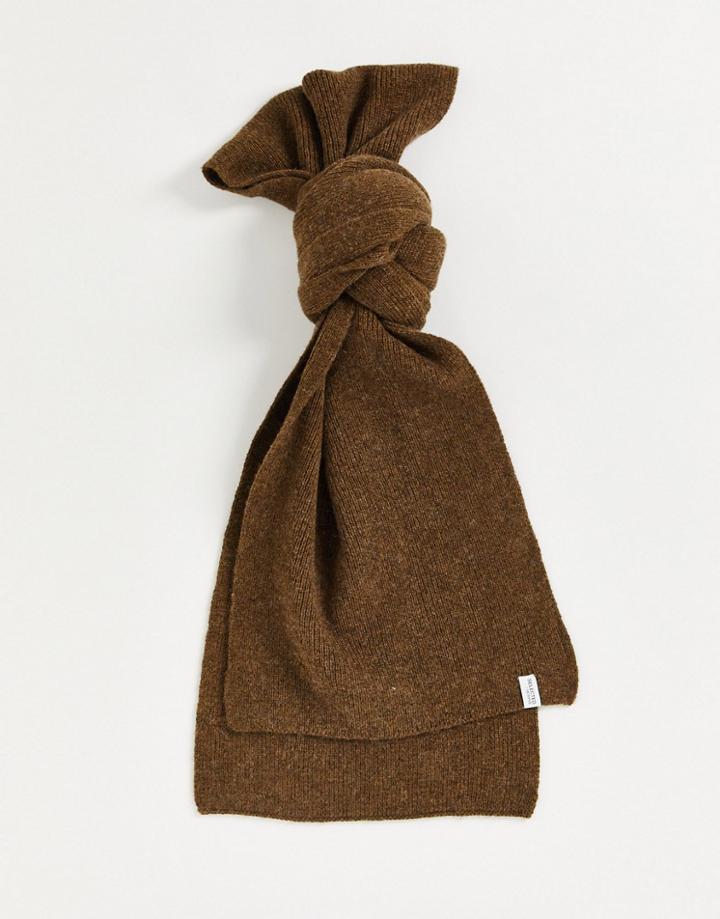 Selected Homme Knitted Wool Mix Scarf In Brown