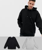 Asos Design Oversized Hoodie 2 Pack Gray Marl/black - Multi
