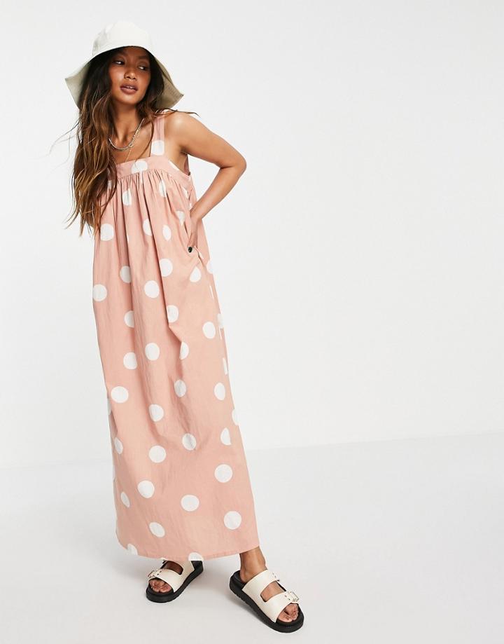 Asos Design Trapeze Maxi Dress In Oversized Beige Spot Print-multi