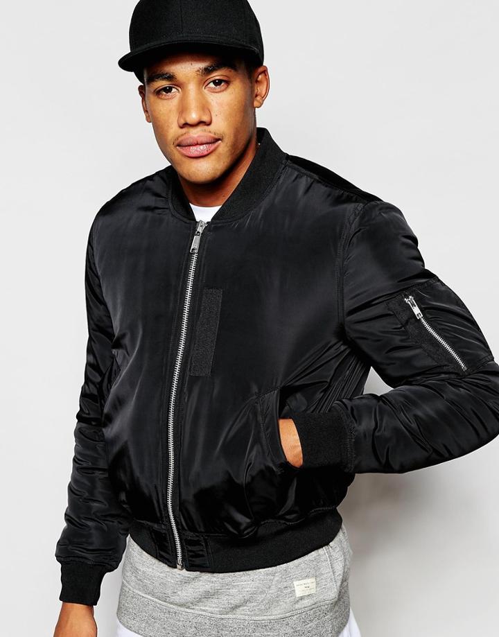 Asos Cropped Bomber Jacket In Black - Black