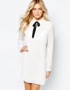 Fashion Union Shirt Dress With Tie Neck - Cream