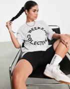 Asos Weekend Collective Oversized T-shirt With Round Logo In Ice Heather - Black