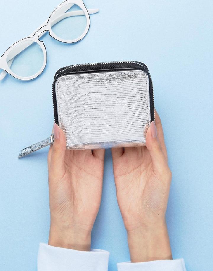 Monki Faux Snake Square Purse - Silver