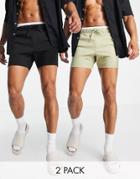 Asos Design 2 Pack Skinny Chino Shorts In Light Khaki And Black Save-multi