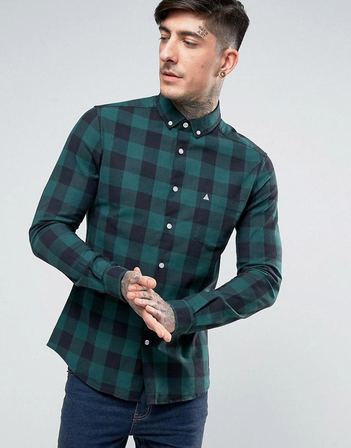 Asos Skinny Buffalo Plaid Shirt With Logo In Green - Green