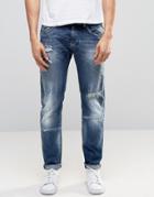 Replay Maestro No.1 Tapered Jeans Mid Wash Extreme Rip Repair - Blue