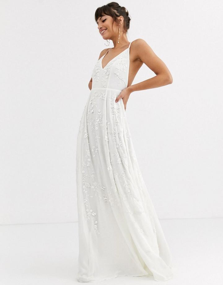 Asos Edition Cami Wedding Dress With Sequin And Bead Embellishment-white