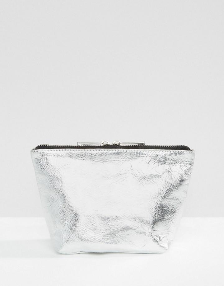 Asos Leather Metallic Makeup Bag - Silver