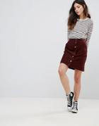 Daisy Street Corduroy Button Up Skirt - Red