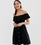 Asos Design Tall Mini Button Through Sundress With Tiered Skirt - Black