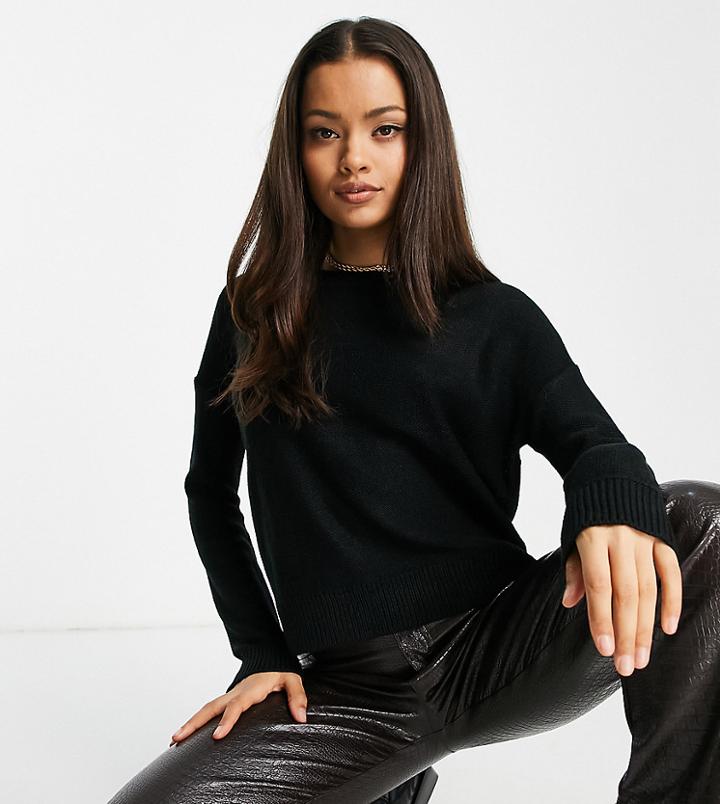 Brave Soul Petite Grunge Crew Neck Sweater-black