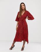 Ax Paris V Neck Hanky Hem Kimono Sleeve Dress-red