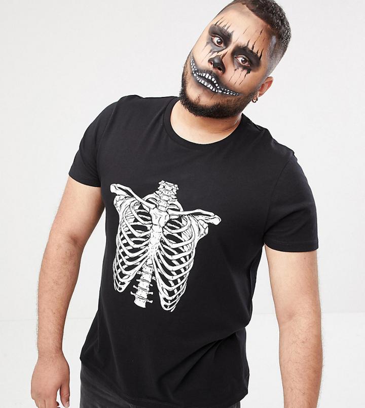 Asos Design Plus Halloween T-shirt With Rib Cage Print - Black