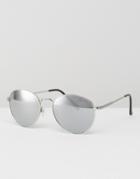 Black Phoenix Round Sunglasses With Blue Lenses - Silver
