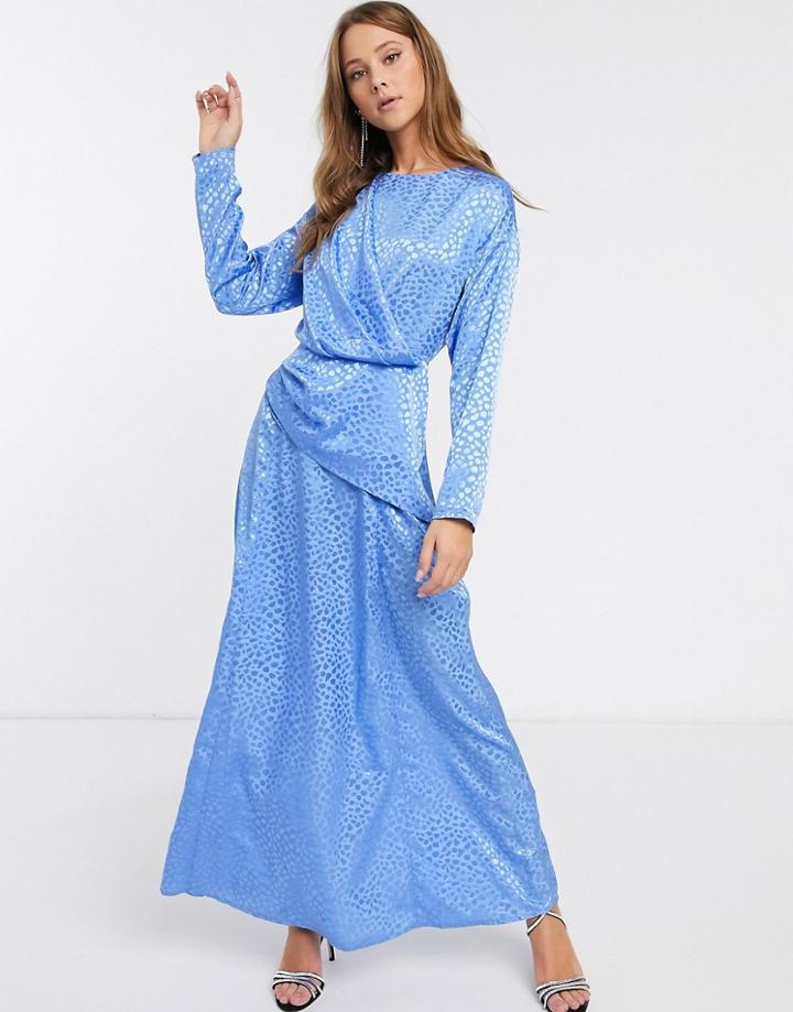Asos Design Wrap Detail Maxi Dress In Jacquard-blue