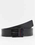 Hugo Gal-l Leather All Over Logo Belt In Black - Black
