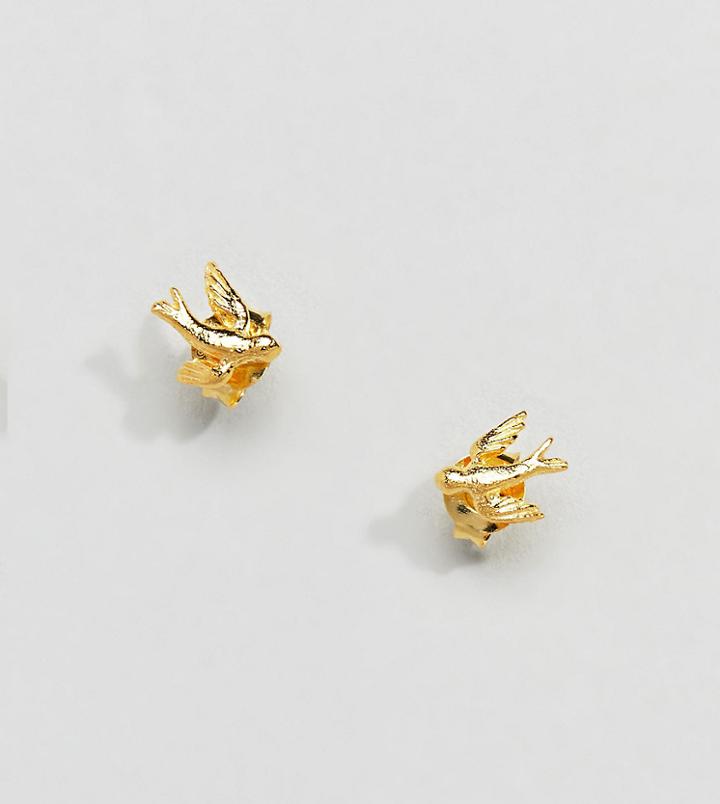 Kingsley Ryan Sterling Silver Gold Plated Swallow Stud Earrings - Gold