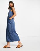 Lost Ink Sleeveless Maxi Shirt Dress In Midwash Denim-blues