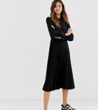 Monki Midi Skater Dress With Turtleneck And Pleated Skirt In Black - Black